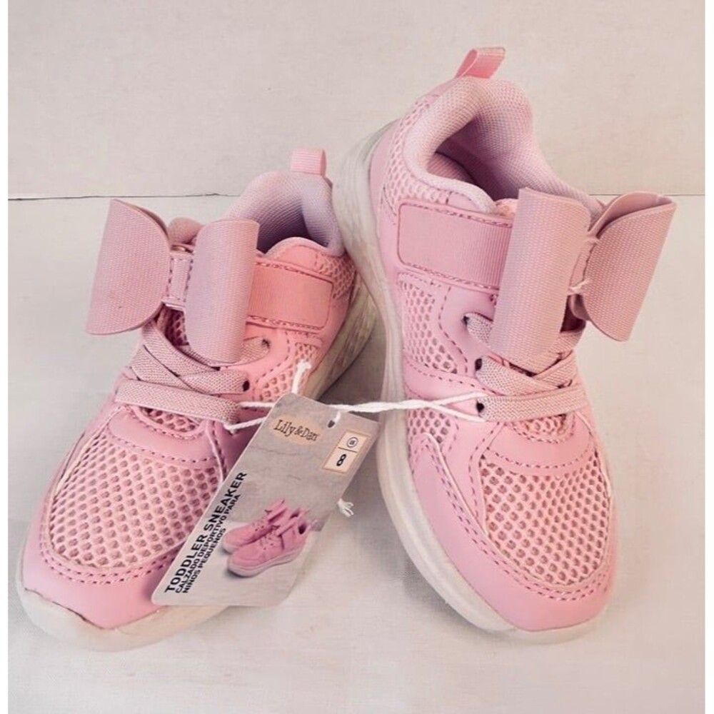 Lily & Dan Toddler Sneaker Pink Bow Toddler Size 8 Hook & Loop Closure
